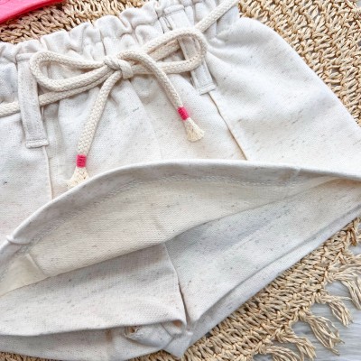  Conj. Blusa Raposinha e Short Saia em Linho - Rosa e Areia